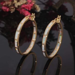 Opal Hoop Earrings,Women Jewelry Rhodium Plated
